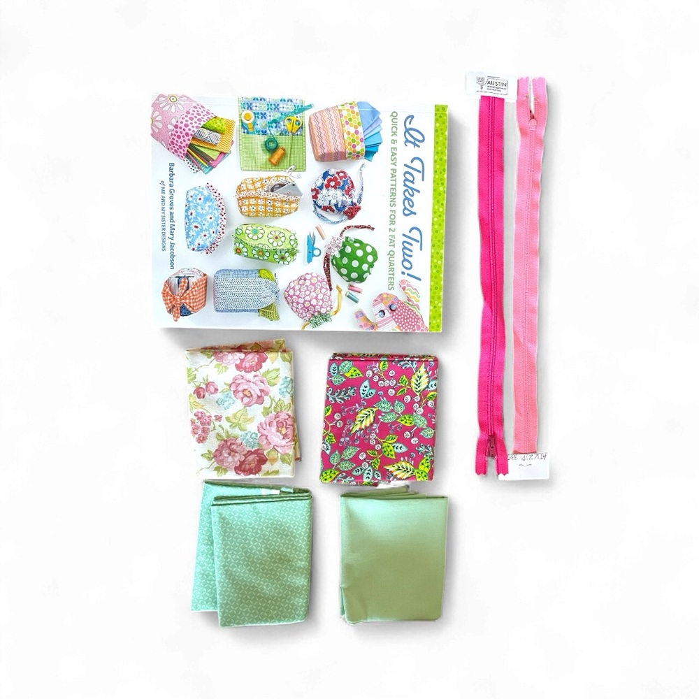 It Takes Two!  Floral and Geometric Fabric Book Bundle with Pink Zippers